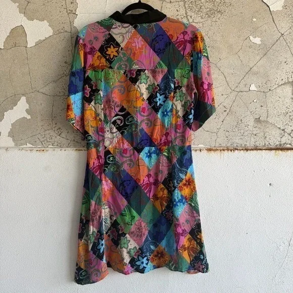 Patchwork Shirt Dress Nasty Gal Y2K Colorful Festival Party‎ Mini Womens 6 NWT - Picture 4 of 8